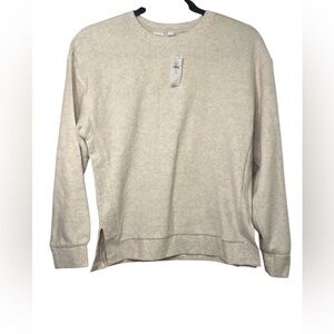 Gap Kids Brushed Fleece Sweatshirt With Side Slits Size XL Oatmeal Heather Beige